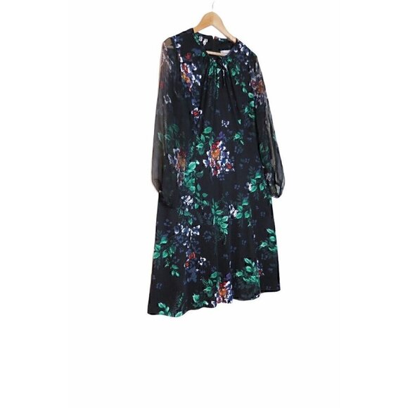 Vintage 70s Damon DD Polyester Floral Sheer Sleeves Hostess Dress L 8 10 0569 - Picture 2 of 6